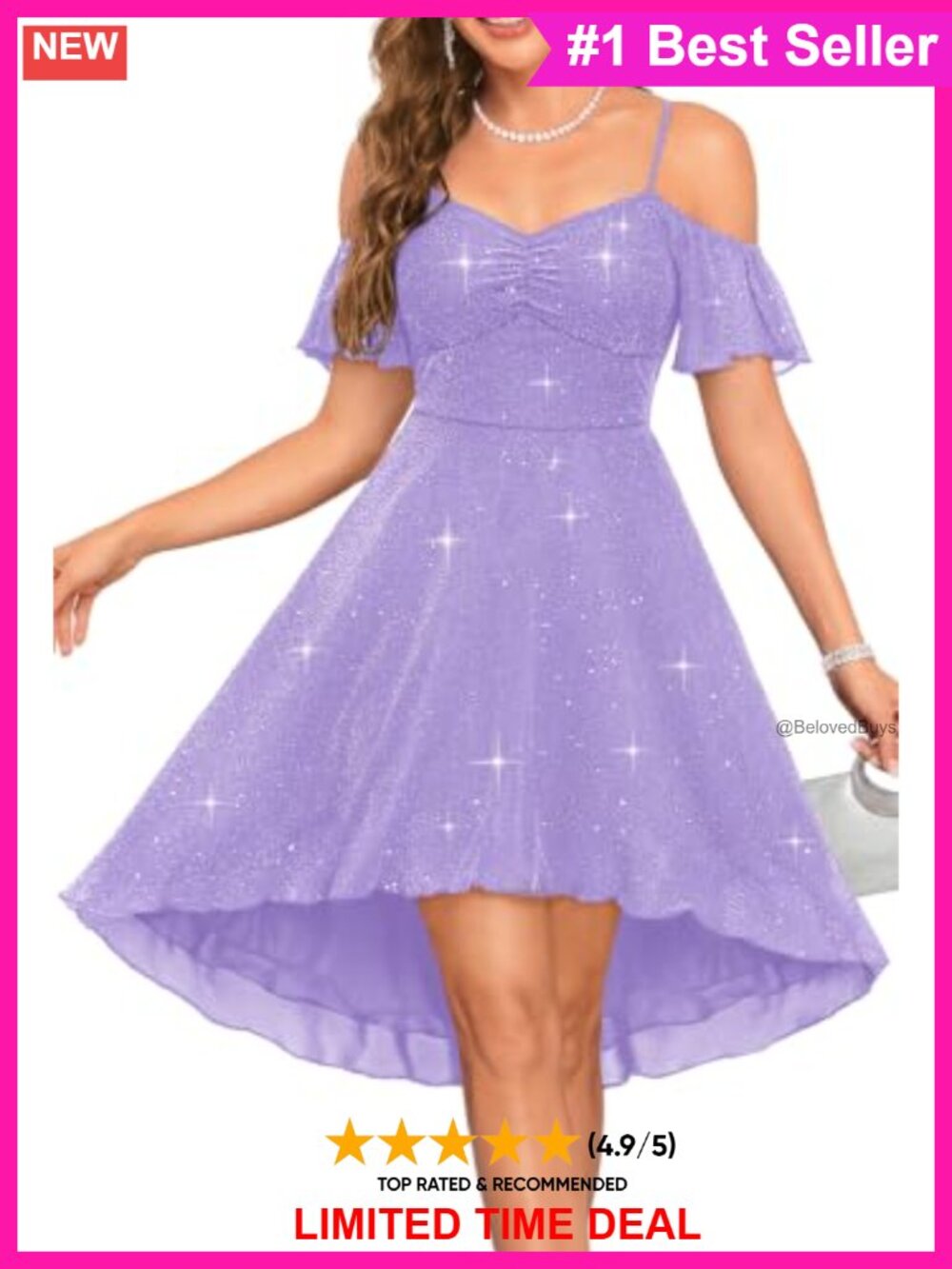 Glitter Cold Shoulder High Low Homecoming Prom Dress Sweetheart Formal